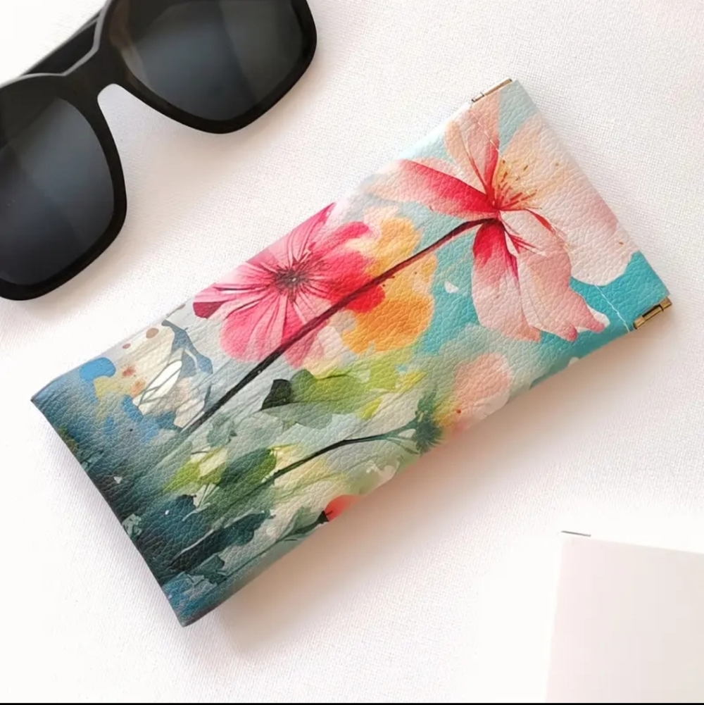 Floral Design Glasses Pouch Soft Eyewear Sleeve PU Leather